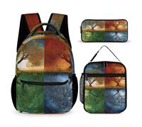 VFKLT Lot de 3 sacs à dos 4 saisons motif arbre de vie - Sac de voyage portable décontracté - Sac à dos de sport avec boîte à déjeuner et trousse à crayons, Arbre de vie quatre saisons, One Size, Sacs