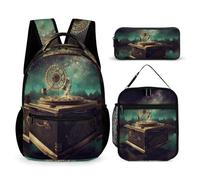 VFKLT Lot de 3 sacs à dos avec boîte à musique de rêve, sac de voyage, sac à dos de sport avec boîte à déjeuner, trousse à crayons, boîte à musique de rêve, taille unique, sacs à dos à dos, Boîte à