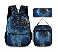 VFKLT Lot de 3 sacs à dos avec intelligence artificielle, cerveau, sac de voyage, sac à dos de sport avec boîte à déjeuner, trousse à crayons, cerveau d'intelligence artificielle, taille unique, sacs