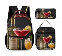 VFKLT Lot de 3 sacs à dos avec verres à cocktail et bouteilles de vin, sac de voyage, sac à dos de sport avec boîte à déjeuner, trousse à crayons, verres à cocktail et bouteilles de vin, taille