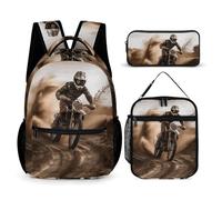 VFKLT Lot de 3 sacs à dos de motocross - Sac de voyage portable décontracté - Sac à dos de sport avec boîte à déjeuner et trousse à crayons - Taille unique, Motocross, Taille unique, Sacs à dos