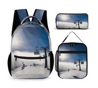 VFKLT Lot de 3 sacs à dos de ski avec trousse à crayons et remontées mécaniques au soleil, taille unique, Remontée mécanique au soleil, Taille unique, Sacs à dos
