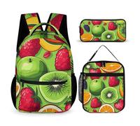 VFKLT Lot de 3 sacs à dos de sport avec boîte à déjeuner et trousse à crayons, Différents fruits, One Size, Sacs à dos