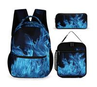 VFKLT Lot de 3 sacs à dos de sport avec boîte à déjeuner et trousse à crayons - Flamme bleue - Taille unique, Flamme bleue., Taille unique, Sacs à dos