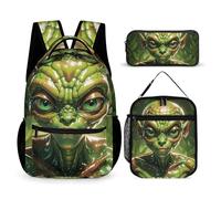 VFKLT Lot de 3 sacs à dos de sport avec boîte à déjeuner et trousse à crayons, motif Alien vert, taille unique, Vert alien, Taille unique, Sacs à dos