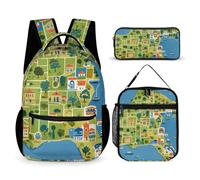 VFKLT Lot de 3 sacs à dos de sport avec boîte à déjeuner et trousse à crayons Motif carte de la Grèce Taille unique, Carte de la Grèce, Taille unique, Sacs à dos