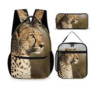 VFKLT Lot de 3 sacs à dos de sport avec boîte à déjeuner et trousse à crayons, motif léopard, taille unique, Léopard sauvage, Taille unique, Sacs à dos