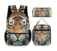 VFKLT Lot de 3 sacs à dos de sport avec boîte à déjeuner et trousse à crayons, motif tête de tigre Année du tigre Taille unique, Année du Tigre Visage de Tigre, Taille unique, Sacs à dos