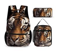 VFKLT Lot de 3 sacs à dos de sport avec boîte à déjeuner et trousse à crayons, motif tigre du Bengale, taille unique, Tigre du Bengal., Taille unique, Sacs à dos