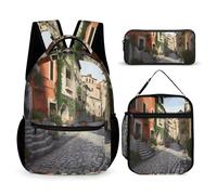 VFKLT Lot de 3 sacs à dos de sport avec boîte à déjeuner et trousse à crayons - Rue d'Italie - Taille unique, Rue d'Italie, Taille unique, Sacs à dos