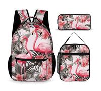 VFKLT Lot de 3 sacs à dos de sport avec sac à dos de voyage et trousse à crayons, motif flamant rose, taille unique, Imprimé flamant rose, Taille unique, Sacs à dos