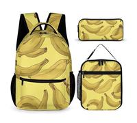 VFKLT Lot de 3 sacs à dos de sport avec sac à dos de voyage motif banane, sac à dos de sport avec boîte à déjeuner, trousse à crayons, motif banane, taille unique, sacs à dos, Motif banane., Taille