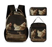 VFKLT Lot de 3 sacs à dos de sport avec trois poules et trousse à crayons - Taille unique, Trois poules, Taille unique, Sacs à dos