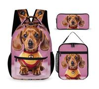 VFKLT Lot de 3 sacs à dos de sport avec trousse à crayons et motif teckel mignon, taille unique, Joli teckel Duggee, Taille unique, Sacs à dos