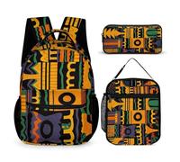 VFKLT Lot de 3 sacs à dos de voyage à motif ethnique africain - Sac à dos de sport avec boîte à déjeuner et trousse à crayons - Motif ethnique africain - Taille unique, Motif ethnique africain, taille