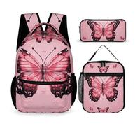 VFKLT Lot de 3 sacs à dos de voyage avec boîte à déjeuner et trousse à crayons, motif papillon, taille unique, papillon, Taille unique, Sacs à dos