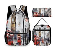 VFKLT Lot de 3 sacs à dos de voyage londoniens, sacs à dos de sport avec boîte à déjeuner et trousse à crayons, taille unique, sac à dos, london, Taille unique, Sacs à dos