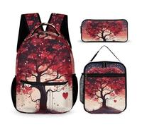VFKLT Lot de 3 sacs à dos Love Tree - Sac de voyage portable décontracté - Sac à dos de sport avec boîte à déjeuner et trousse à crayons - Taille unique, Arbre d'amour, Taille unique, Sacs à dos