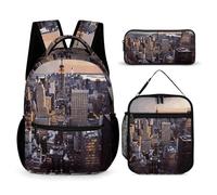 VFKLT Lot de 3 sacs à dos New York City - Sac de voyage portable décontracté - Sac à dos de sport avec boîte à déjeuner et trousse à crayons - Taille unique, New York City, Taille unique, Sacs à dos