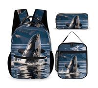 VFKLT Lot de 3 sacs à dos orques - Sac de voyage portable et décontracté - Sac à dos de sport avec boîte à déjeuner et trousse à crayons - Taille unique, Orca Killer Whale., Taille unique, Sacs à dos