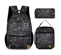 VFKLT Lot de 3 sacs à dos pour le sport, les mathématiques et la physique, sac de voyage, sac à dos de sport avec boîte à déjeuner, trousse à crayons, mathématiques et physique, taille unique,