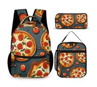 VFKLT Lot de 3 sacs à dos pour pizza, sac de voyage, sac à dos de sport décontracté avec boîte à déjeuner, trousse à crayons, nourriture pizza, taille unique, sacs à dos à dos, Nourriture à pizza.,