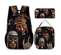 VFKLT Lot de 3 sacs à dos rituels africains tribaux - Sac de voyage portable décontracté - Sac à dos de sport avec boîte à déjeuner et trousse à crayons - Rituel africain ethnique tribal - Taille