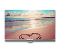 VFKLT Love Beach Porte-cartes de visite fin et portable en métal pour cartes de visite, cartes de crédit, pour homme et femme, Argenté, One size, Décontracté