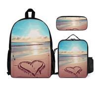 VFKLT Love Beach Sac à dos avec boîte à déjeuner et trousse à crayons, ensemble de 3 pièces, sac de voyage, sac à dos décontracté pour ordinateur portable, blanc, taille unique, sacs à dos de voyage,
