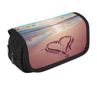 VFKLT Love Beach Trousse à crayons double couche Grande capacité Double fermeture éclair Portable Trousse à stylos Trousse de maquillage pour homme femme Voyage Business Bureau, blanc, Taille unique,