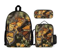 VFKLT Monarch Papillons Sac à dos avec boîte à déjeuner et trousse à crayons Ensemble de 3 pièces Sac de voyage décontracté Sac à dos pour ordinateur portable, blanc, taille unique, sacs à dos de
