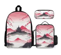 VFKLT Mount Fuji avec sac à dos cerise avec boîte à déjeuner et trousse à crayons, ensemble de 3 pièces, sac de voyage, sac à dos décontracté pour ordinateur portable, blanc, taille unique, sacs à dos
