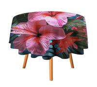 VFKLT Nappe ronde en polyester avec imprimé de fleurs roses et plantes tropicales - Lavable en machine - Nappe décorative d'extérieur pour fête de terrasse, Halloween, 177,8 x 177,8 cm