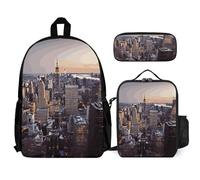 VFKLT New York City Sac à dos avec boîte à déjeuner et trousse à crayons Ensemble de 3 pièces Sac de voyage décontracté Sac à dos pour ordinateur portable Blanc Taille unique Sacs à dos de voyage,