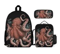 VFKLT Octopus Sac à dos entrelacé avec boîte à déjeuner et trousse à crayons Ensemble de 3 pièces Sac de voyage décontracté Sac à dos pour ordinateur portable Blanc Taille unique, blanc, Taille