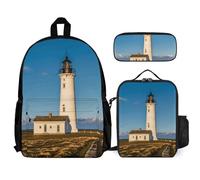 VFKLT Old Lighthouse Sac à dos standard avec boîte à déjeuner et trousse à crayons Ensemble de 3 pièces Sac de voyage décontracté Sac à dos pour ordinateur portable Blanc Taille unique Sacs à dos de