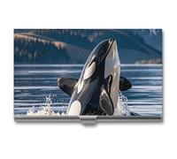 VFKLT Orca Killer Whale Porte-cartes de visite fin et portable en métal pour cartes de visite, porte-cartes de crédit, pour homme et femme, pour voyage, bureau, argent, taille unique, Argent, One