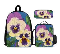 VFKLT Pansy Perfection Sac à dos imprimé avec boîte à déjeuner et trousse à crayons Ensemble de 3 pièces Sac de voyage décontracté pour ordinateur portable, blanc, taille unique, sacs à dos de voyage,