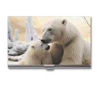 VFKLT Polar Bear Love Porte-cartes de visite fin et portable en métal pour cartes de visite, cartes de crédit, pour homme et femme, Argenté, One size, Décontracté