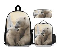 VFKLT Polar Bear Love Sac à dos avec boîte à déjeuner et trousse à crayons Ensemble de 3 pièces Sac de voyage décontracté Sac à dos pour ordinateur portable Blanc Taille unique Sacs à dos de voyage,