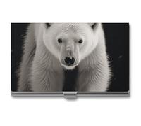 VFKLT Polar Bear - Porte-cartes de visite fin et portable en métal pour cartes de visite, cartes de crédit, pour homme et femme, pour voyage, bureau, argent, taille unique, décontracté, Argent, One
