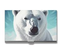 VFKLT Polar Bear - Porte-cartes de visite fin et portable en métal pour cartes de visite, cartes de crédit, pour homme et femme, pour voyage, bureau, argent, taille unique, décontracté, Argent, One