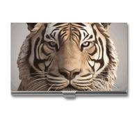 VFKLT Porte-cartes de visite 3D en forme de tête de tigre - Étui fin et portable en métal pour cartes de visite - Pour homme et femme - Pour voyage et bureau, Argenté, One size, Décontracté