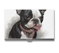 VFKLT Porte-cartes de visite Boston Terrier - Pochette fine et portable en métal pour cartes de visite - Pour homme et femme - Pour voyage et bureau, Argenté, One size, Décontracté