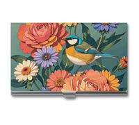 VFKLT Porte-cartes de visite coloré avec fleurs et oiseaux - Étui fin et portable en métal pour cartes de visite - Pour homme et femme - Argenté, Argent, One size, Décontracté