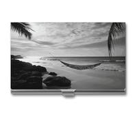 VFKLT Porte-cartes de visite de plage noir et blanc fin et portable en métal pour cartes de visite, cartes de crédit, pour homme et femme, voyage, bureau, argent, taille unique, Argent, One size,