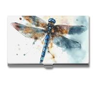 VFKLT Porte-cartes de visite en forme de libellule aquarelle - Poche fine et portable en métal - Organiseur de cartes de visite - Portefeuille pour cartes de crédit - Pour homme et femme - Pour