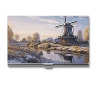 VFKLT Porte-cartes de visite en métal avec moulin à vent traditionnel, porte-cartes de visite, porte-cartes de visite, portefeuille multi-cartes pour homme et femme, voyage, bureau, Argenté., Taille