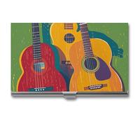 VFKLT Porte-cartes de visite en métal coloré pour guitares acoustiques et guitares - Étui fin et portable pour cartes de visite - Pour homme et femme - Pour voyage et bureau, Argenté, One size,