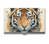 VFKLT Porte-cartes de visite en métal fin et portable avec motif tête de tigre Année du tigre pour cartes de visite, cartes de crédit, pour homme et femme, pour voyage, bureau, Argenté, One size,